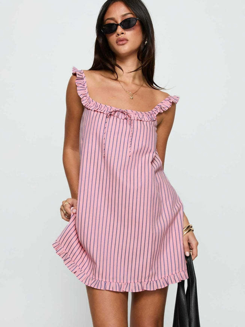 Zara Summer Spaghetti Strap Striped Bow Loose Dress